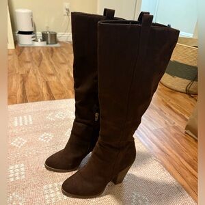 Charles David Dark Brown Over-the-Knee Suede Block Heel Boots
